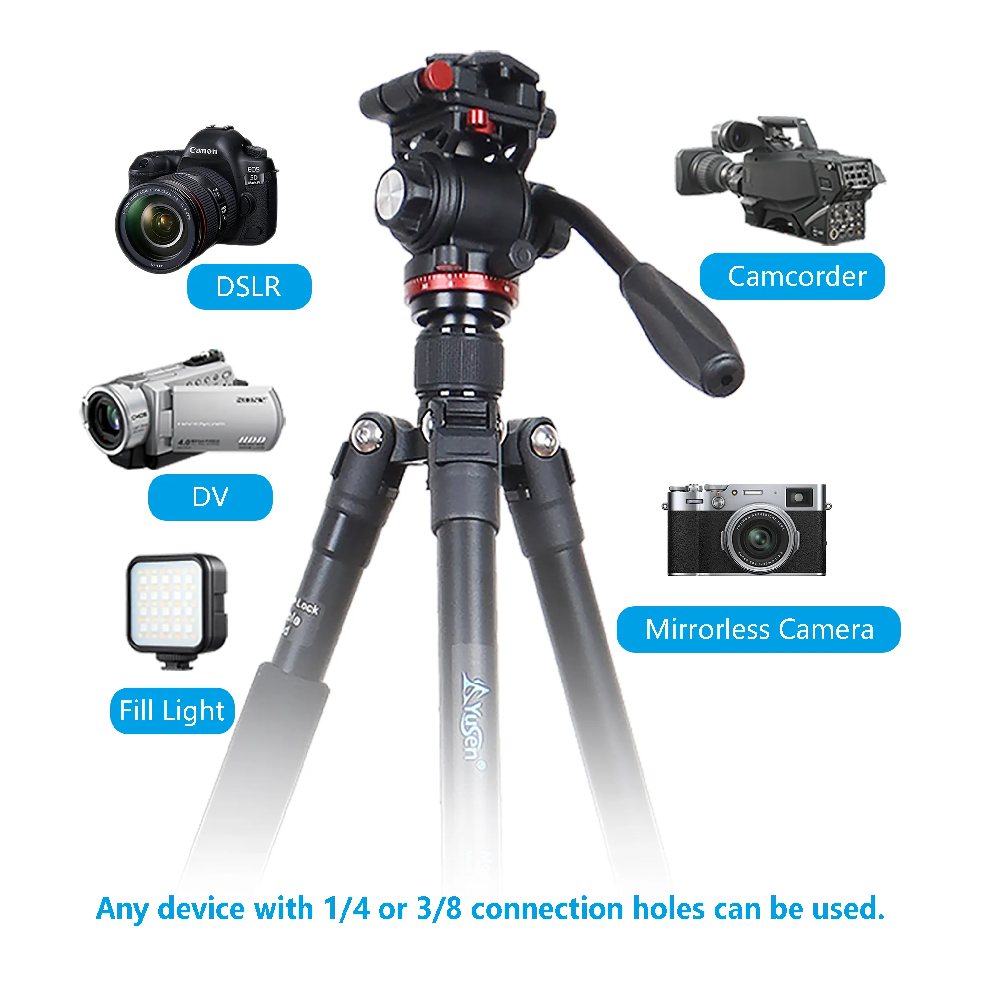 21" to 63" Adjustment Travel Aluminum Tripod Monopods with 360 Degree Fluid Pan Head and Quick Release Plate for DSRL Camera