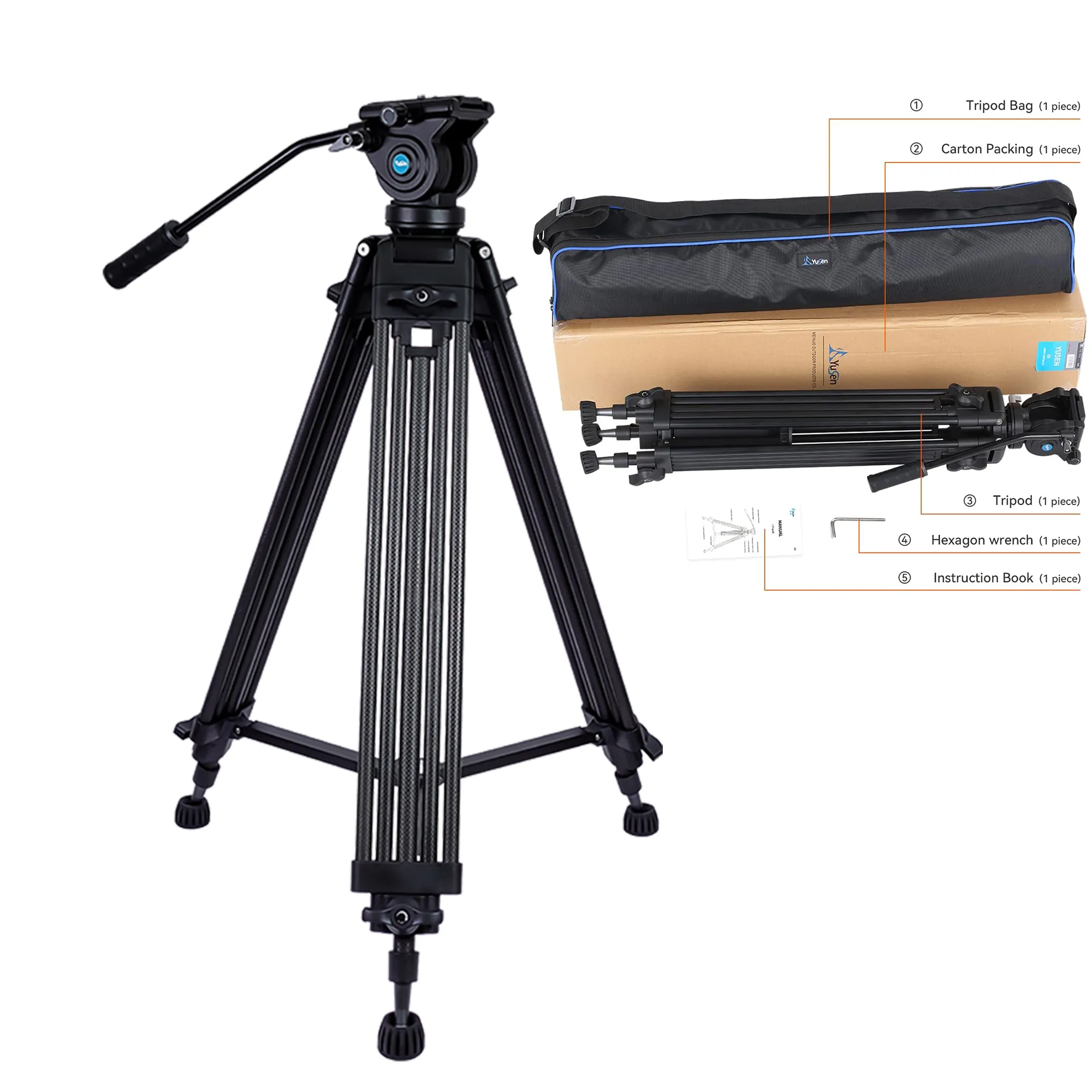 Fluid Damping Tripod Smooth Vibration Reduction for Video and Dynamic Shooting with 30“to 62” Height Interchangeable Fee