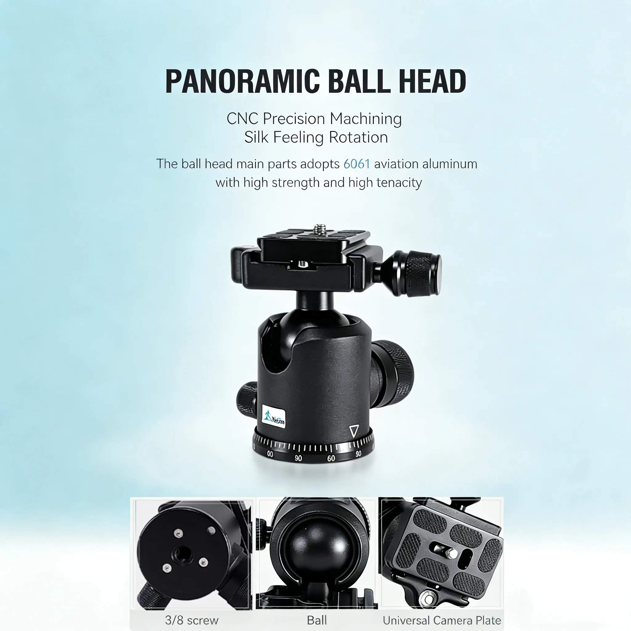 36mm Aluminum Metal Tripod Ball Head 360 Degree Rotating Panoramic with 1/4 Inch Quick Release Plate Bubble Level for Ca