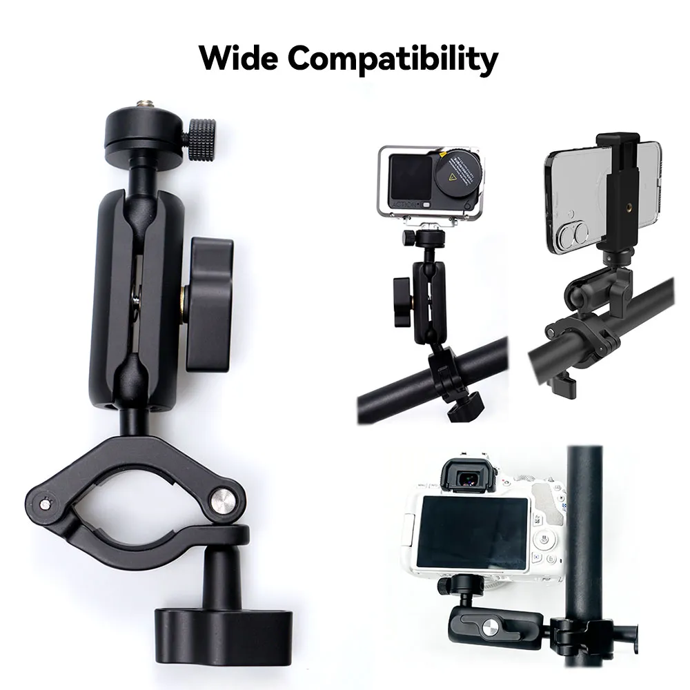 Super Clamp Camera Mount with 360° Dual Ball Head, Bike/Bicycle/Motorcycle Handlebar Mount for DJI Osmo Action 6/5 Pro/4