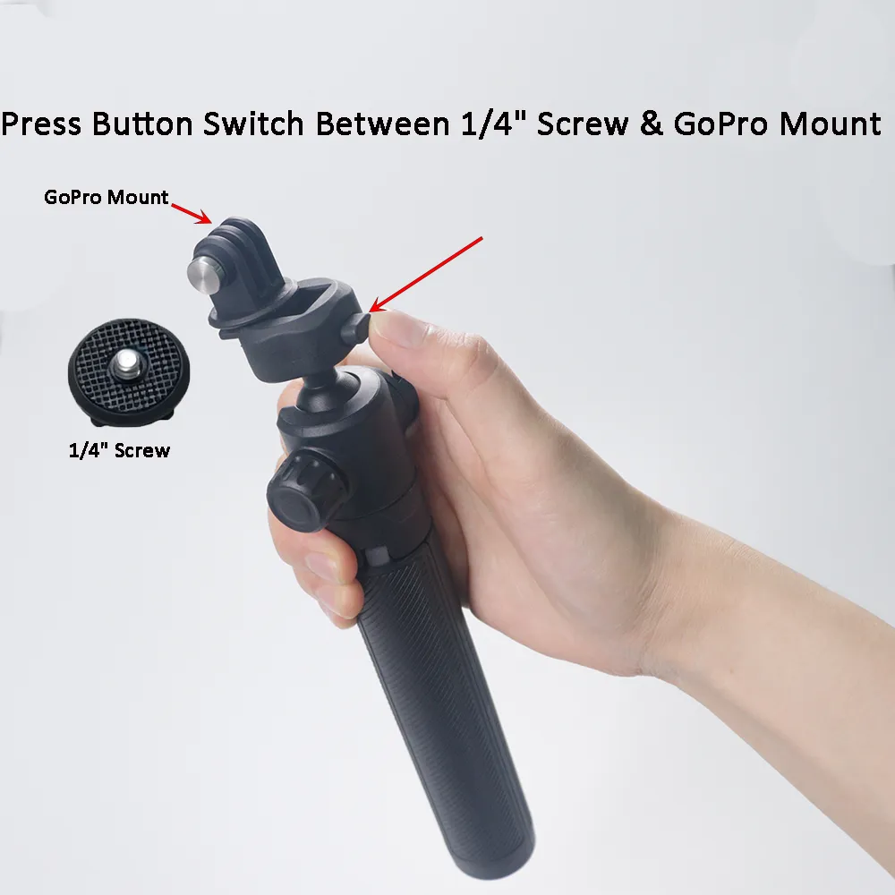 One-Click Opening Vlogging Tripod Height Adjustable 360 Rotation Ball Head Universal 1/4" Screw & GoPro Mount f